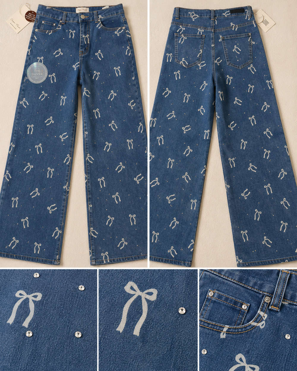 Copper Flash Size 12 Bow Print Wide Leg Coquette High Rise Jeans NWT Bowcore